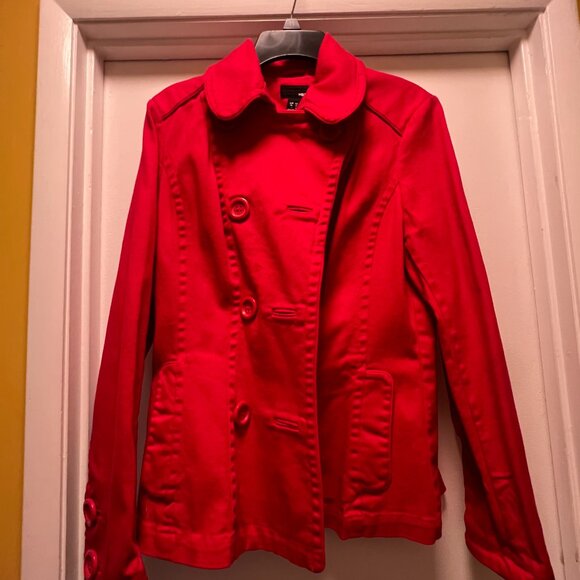 H&M Bright Red Pea Coat Jacket – Women’s Size 12 (EUR 42) - Picture 2 of 5